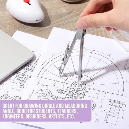 EBOOT Drawing Compass and 6 in Protractor Geometry Set, Purple - color: Purple