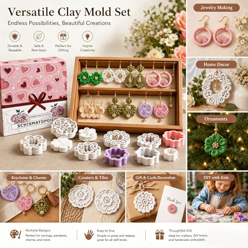 12 Pcs Everyday Essential Polymer Clay Cutters Set - Classic Floral, Geometric & Teardrop Imprint Cutters for Polymer Clay Jewelry Making, Fit Gift for Friends, Sisters & Wives - color: Geometric seal mold