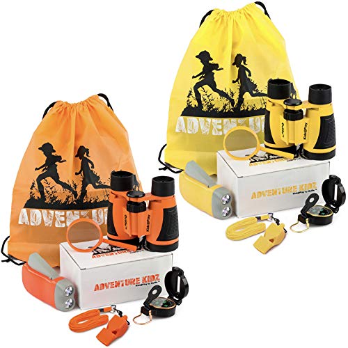 Adventure Kidz - Outdoor Exploration Kit, Binoculars with Case, Flashlight, Compass, Whistle, Magnifying Glass, Backpack, Bundle (14 Items)