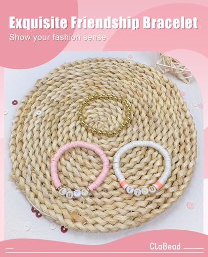 ClaBead Bracelet Making Kit - 3200Pcs Clay Beads With Gold and Letter Beads for Friendship Bracelets (Cute Pink) - color: Cute Pink