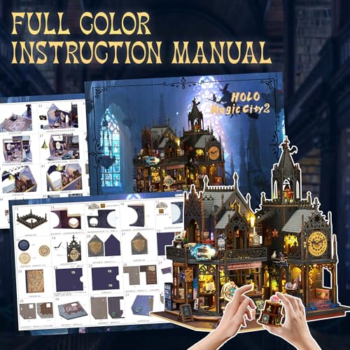 Flever Dollhouse Miniature DIY House Kit Creative Room with Furniture for Romantic Artwork Gift (Holo Magic City II) - color: Holo Magic City II