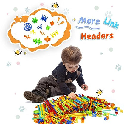 Ggiibro Straw Constructor Toys 1200Pcs STEM Building Toys Aged for 3 4 5 6 7 8+ Interlocking Plastic Toys Preschool Engineering Thin Tube Blocks Toy Educational Toy Kit for Classroom Kids Toys Set - color: 1200pcs Rainbow