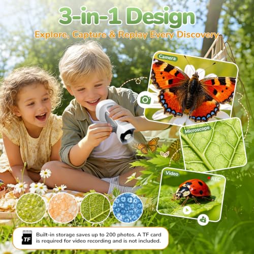 1000X Handheld Digital Microscope for Kids with 2.4" IPS Screen - color: Gray