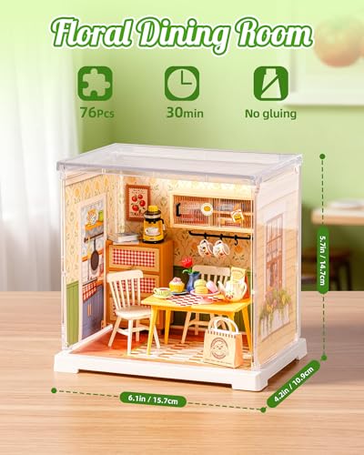 ROBOTIME Super Creator Kits, Miniature House Kit, DIY Plastic House Building Toy Set, Tiny Dining Making Kit Model Craft Hobby Unique Gift (Floral Dining Room) - color: Floral Dining Room