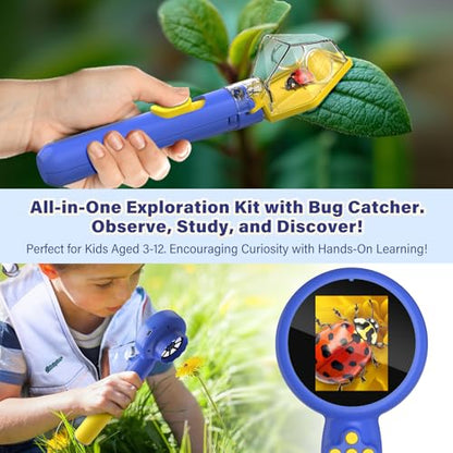 Microscope for Kids with Bug Catcher, 1080P HD Digital Handheld Portable Kids Microscope, 2 in 1 STEM Science Educational Learning Kit Christmas Birthday Gifts Toys for 3-15 Boys & Girls (Blue) - color: Bug Catcher & Microscope Kits Blue