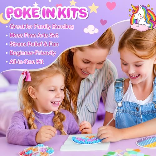 Poke Art Kit for Girls Ages 4-8 | Princess Theme DIY Craft Kit | Mess-Free Fabric Puncture Painting | Creative Activity Gift for 6-12 Year Old Girls | Birthday Party Art Set - color: White