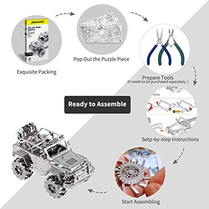 Piececool 3D Metal Puzzle for Adult SUV Car Model Kits, Vehicle Car Models Building Kit, Brain Teaser 3D Puzzle DIY Craft Kits, Birthday, 157 Pcs - color: Silver Suv