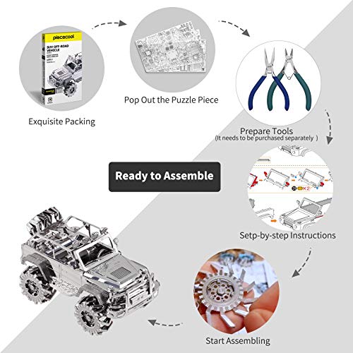 Piececool 3D Metal Puzzle for Adult SUV Car Model Kits, Vehicle Car Models Building Kit, Brain Teaser 3D Puzzle DIY Craft Kits, Birthday, 157 Pcs - color: Silver Suv
