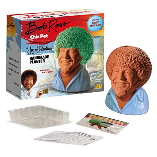 Chia Pet Bob Ross Blue Shirt Terracotta Planter with Seed Pack - style: Bob Ross with Blue Shirt