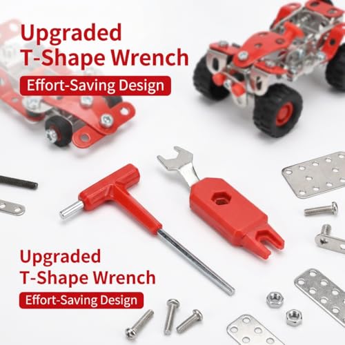 Ferthor Fun Racing Car STEM Toy Sets for Boys Ages 8-12, Metal Building Kit,STEM Building Toys for Boys Age 8-12,Roadster Red Vehicle Car Model for Kids 8 9 10 11 12-16 Years Old（265PCS）