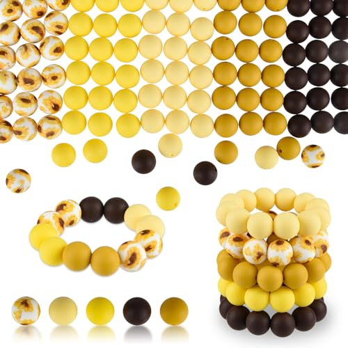ASTARON 100 Pcs 15mm Autumn Brown Yellow Silicone Beads for Keychain Making - color: Brown Yellow Series