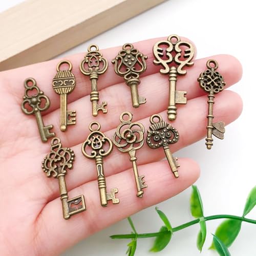 WOCRAFT 60pcs Antique Bronze Small Key Charms Bracelet Charms for Jewelry Making Sets DIY Necklace Bracelet Keychain Crafting Charms Kit Craft Supplies (SN924) - color: Antique Bronze, size: Small Key Charms