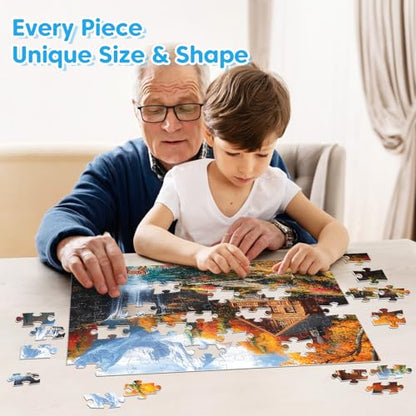 4-Pack 100 Piece Puzzles for Adults Seniors, Four Seasons Mountain Scenes - color: Four Seasons Scenery