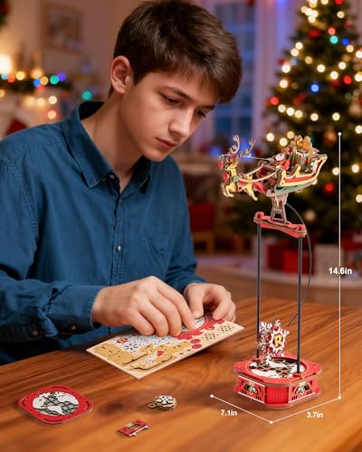 ROKR 3D Wooden Puzzle Santa on Sleigh Gravity Swing Series Wooden Model Kits DIY Dynamic Balance Christmas Decor,Mechanical Model Building Kit, for Teens and Adults - style: Santa on Sleigh
