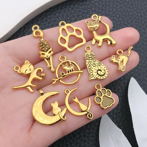 WOCRAFT 60pcs Antique Gold Cat Bracelet Charms for Jewelry Making Sets DIY Necklace Bracelet Keychain Crafting Charms Kit Craft Supplies (SN840) - color: Antique Gold, size: Cat Charms
