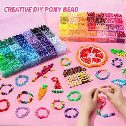 Simetufy 10000Pcs Pony Beads Bulk, 56 Colors 6x9MM Plastic Kandi Beads Kit for Crafts Bracelet Making Hair Braiding Jewelry Key Chains DIY Gifts, 5.74lb (2 Large Boxes) - color: 56colors-10080pcs