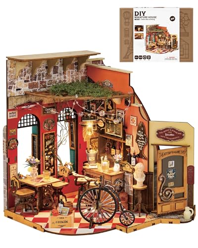 ROBOTIME DIY Miniature House Kit, Mini Diorama House for Adults, Wooden Furniture Kit with LED, Tiny House Dollhouse Building Kits for Halloween/Christmas/Birthday Gifts - color: Cheers Bar & Dining
