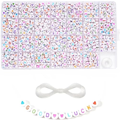1400+4x7mm Round Acrylic Alphabet Letter Beads for Bracelets,Bead Letters - color: White