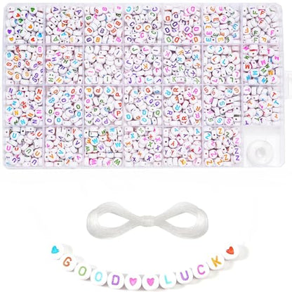 1400+4x7mm Round Acrylic Alphabet Letter Beads for Bracelets,Bead Letters - color: White