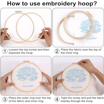 Sivilife Embroidery Starter Kit for Beginners, 4 Sets Stamped Cross Stitch Kits for Adult, Seasonal Tree Pattern Hand DIY Kits with 2 Embroidery Hoop Instructions Color Threads Needles and Scissor
