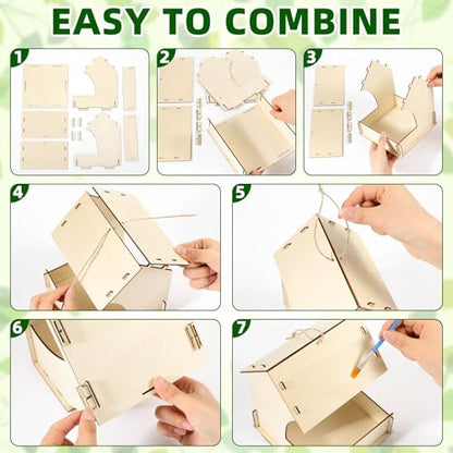 6 Pack Wooden Bird Feeder Kits Bulk Bird Houses to Paint Unfinished Craft