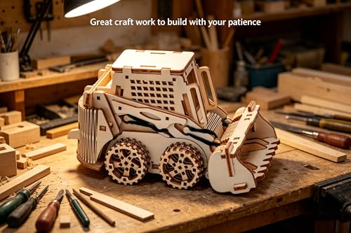 Wooden 3D Puzzle, Creative DIY Model Building Kit for Adults, Handmade Wooden Craft Collectible Ornament, Hobby Gift for Adults & Men, 60 Pieces Bulldozer, Basswood Material