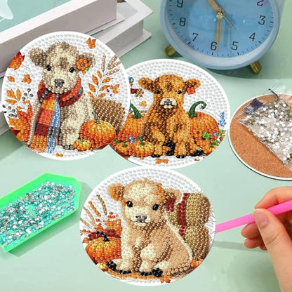 mrpwnle 8 Pcs Diamond Art Coasters Kits DIY Cow Diamond Painting Coasters - color: Fall Cow
