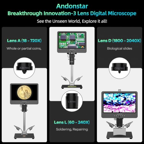 Andonstar AD249S-M 3 Lens 2160P 10.1 Inch HDMI Digital Microscope 2000x