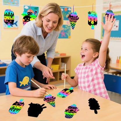 JULMELON 36PCS Summer Crafts for Kids, Ice Cream Scratch Art Party Favors - style: Summer Crafts