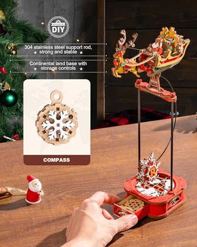 ROKR 3D Wooden Puzzle Santa on Sleigh Gravity Swing Series Wooden Model Kits DIY Dynamic Balance Christmas Decor,Mechanical Model Building Kit, for Teens and Adults - style: Santa on Sleigh