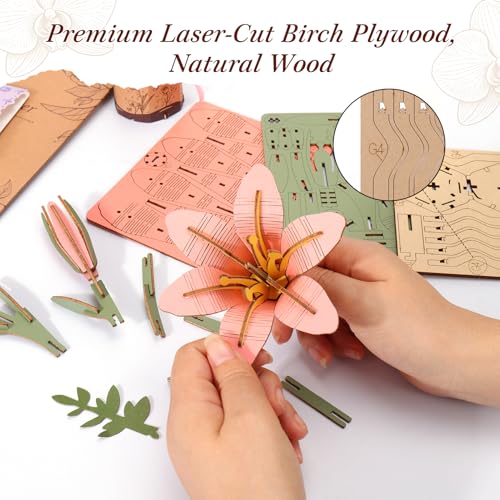 BUSOHA 3D Wooden Flower Puzzle for Adults - Lily DIY Craft Kit - style: Lily Flower