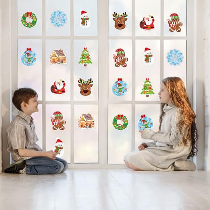 Renbuzhu 36PCS Christmas Crafts Bulk: Xmas Paper Suncatchers DIY Kit for Winter Holiday Activities Decorations, Window Stained Glass Effect Art Ornaments - style: christmas holiday
