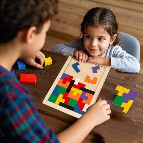 3 Otters Wooden Tangram Puzzle, 2-Pack Russian Blocks Brain Teaser - size: Medium