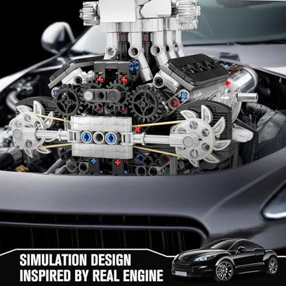 Mould King 10206 V8 Engine Model kit that Runs, Build Your Own Cars Combustion Battery/Motor Blocks Sets, Mechanic Engineering Construction Set, STEM KIt Gift for Adults 14+ Teens(737 PCS) - style: MCL Engine