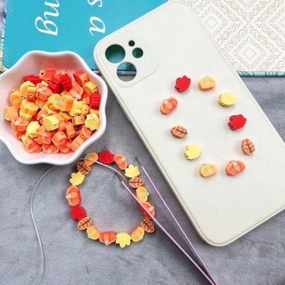 Polymer Clay Fall Pumpkin Maple Loose Spacer Beads, 10mm Thanksgiving Autumn Maple Leaves Pumpkin Beads Charms for DIY Hair Clip Necklace Bracelet Jewelry Earring Handmade Craft Making - color: maple pumpkin