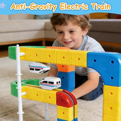 Electric Train Set for Kids Ages 4-8, 3D Infinity Track Building Toys, Cube Track with 360°Anti Gravity Race Track, STEM Learning Gift(80 pcs+2car).