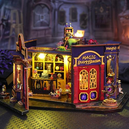 Plustopoy Book Nook Kit, DIY Miniature Dollhouse Booknook Kit - style: Magic Station