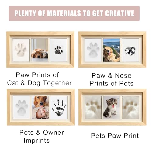 ZAPVLVT Paw Print Impression Kit for Dogs and Cats, 2 Clay, Large Ink Pad, Wooden Picture Frame, Pet Memorial Keepsake, Gift for Pet Owners & Lovers
