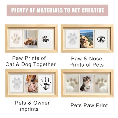 ZAPVLVT Paw Print Impression Kit for Dogs and Cats, 2 Clay, Large Ink Pad, Wooden Picture Frame, Pet Memorial Keepsake, Gift for Pet Owners & Lovers