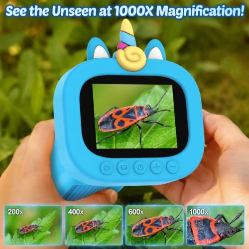 Microscope for Kids Handheld Digital Portable: Mini Science Gifts STEM Toy - color: Blue