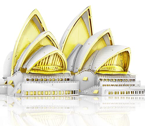Piececool 3D Metal Models Building Kits,Sydney Opera House Architecture 3D Puzzles DIY Crafts Kit Brain Teaser Puzzles for Family Time, Best Birthday Gift - color: Glod&white