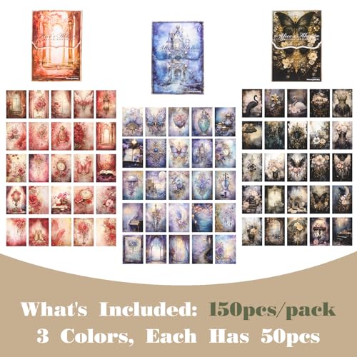 150Pcs Decoupage Paper Antique 3.9x5.5in Craft (150, Black) - color: Black