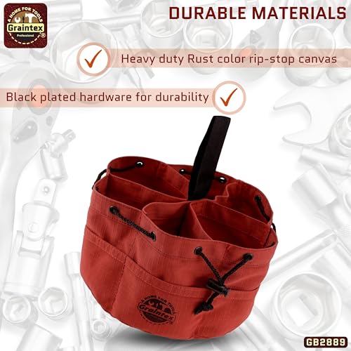 Graintex 18 Pockets Grab Bag Rip-stop Canvas Drawstring Closure, Small Part Organizer Pouch, Small Tools, Screws, Parts, Parachute Tool Bag for Efficient Storage - Rust - color: Rust