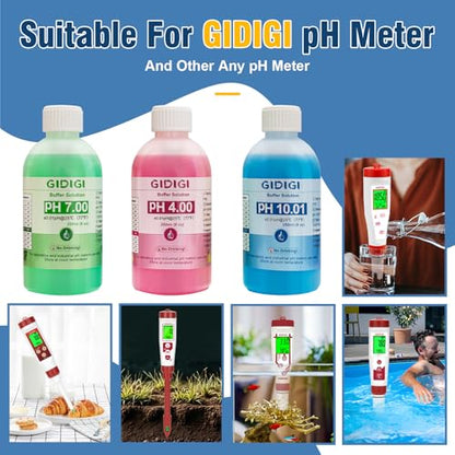 pH Meter Calibration Solution Kit, Includes 4.00, 7.00 and 10.01 - color: Blue Red