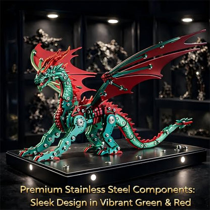 3D Metal Puzzles for Adults, Mechanical Dragon Model Kit - color: Pterosaur-green