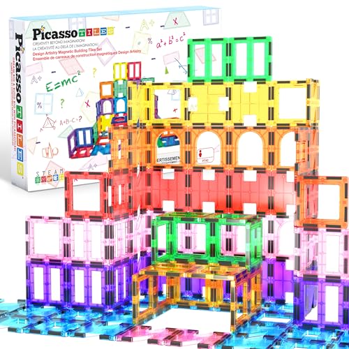 PicassoTiles Magnetic Tiles Building Blocks STEM Toy Set for Kids Ages 3+ - color: See-through Shape