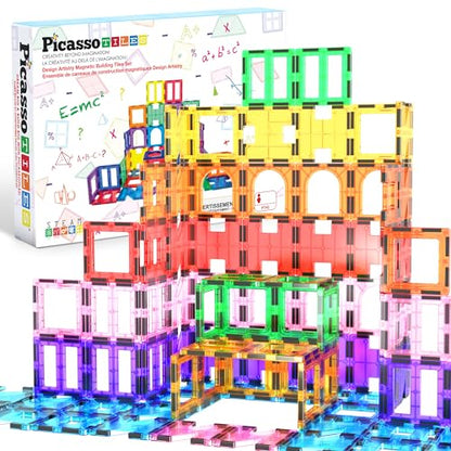 PicassoTiles Magnetic Tiles Building Blocks STEM Toy Set for Kids Ages 3+ - color: See-through Shape
