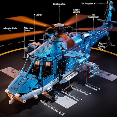 1521PCS Military Helicopter Building Blocks Set for Boys 8 12 14 - color: Blue