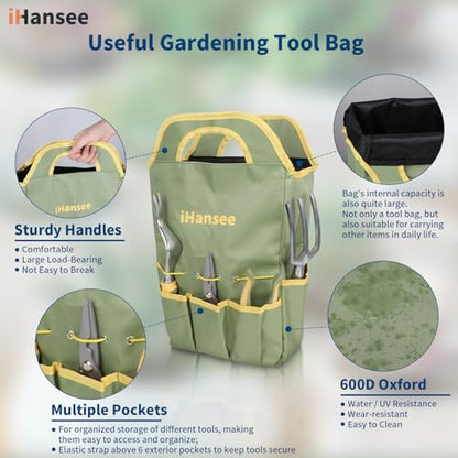 Green Garden Tools Set 12-Piece, Gardening Gifts for Women Men - color: green