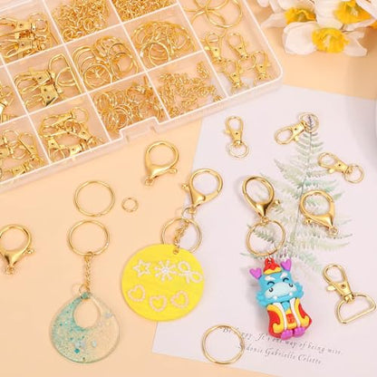 PAXCOO 300PCS Keychain Making Kit, Keychain Craft Supplies Including Key Chain Clips, Lanyard Snap Hooks, Key Rings and Jump Rings for Key Chain Making, Purse Making, Lanyard Making - color: Gold